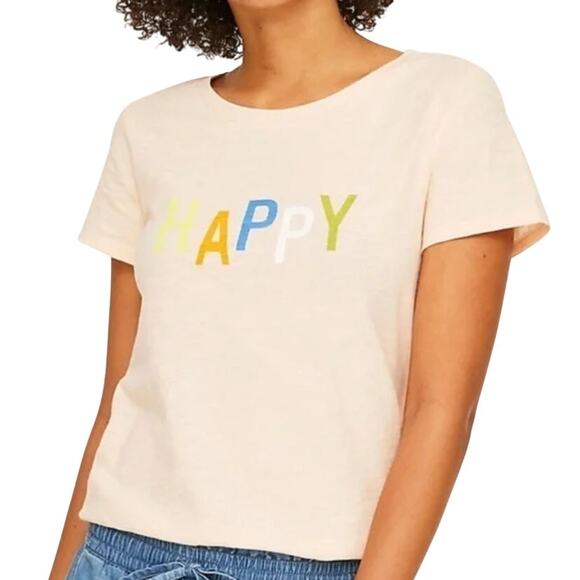 LOFT Women's Happy Graphic Everyday Crew Tee in Pink-Size L - Picture 1 of 7